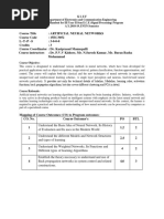 Artificial Neural Networks Kluniversity Course Handout