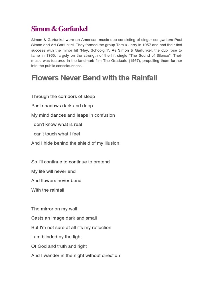 Simon & Garfunkel Flowers Never Bend With The Rainfall PDF