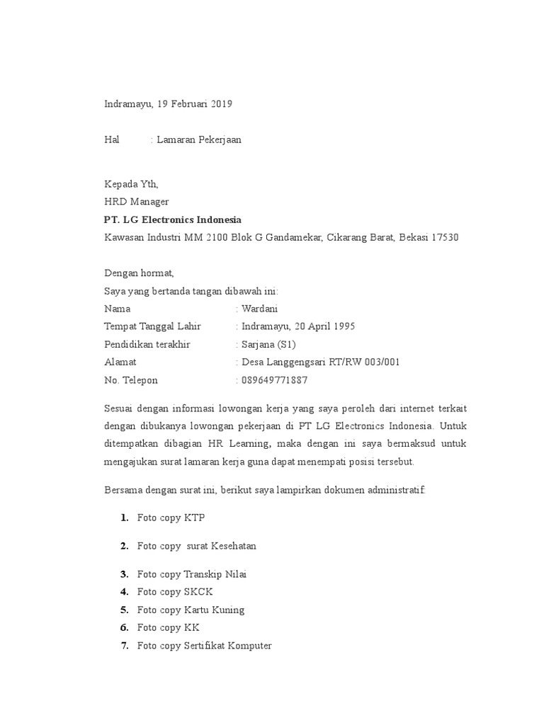 Download 68+ Contoh Surat Surat Lamaran Kerja Operator Produksi Gratis Terbaru