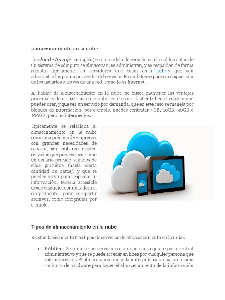 Tipos y Mejores Servicios de Almacenamiento en la Nube | PDF ...