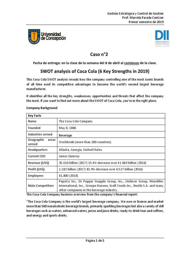 2 Swot Analysis Of Coca Cola Pdf The Coca Cola Company Drink