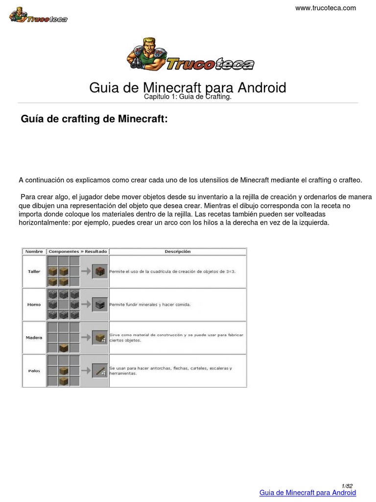 Como Craftear Un Mechero En Minecraft Guia Trucoteca Minecraft Android | PDF | Minecraft | Verde