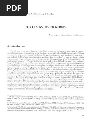Sur Le Sens Des Proverbes Metaphore Semantique