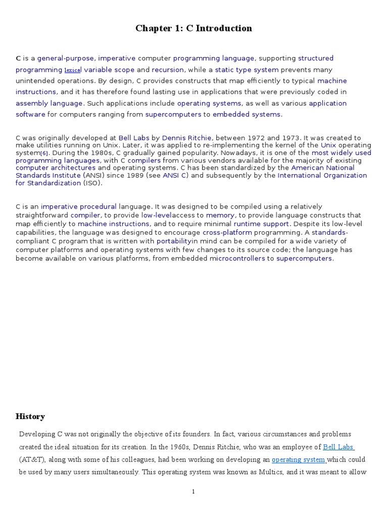 Introduction to C Programming Language | PDF | C (Programming Language ...