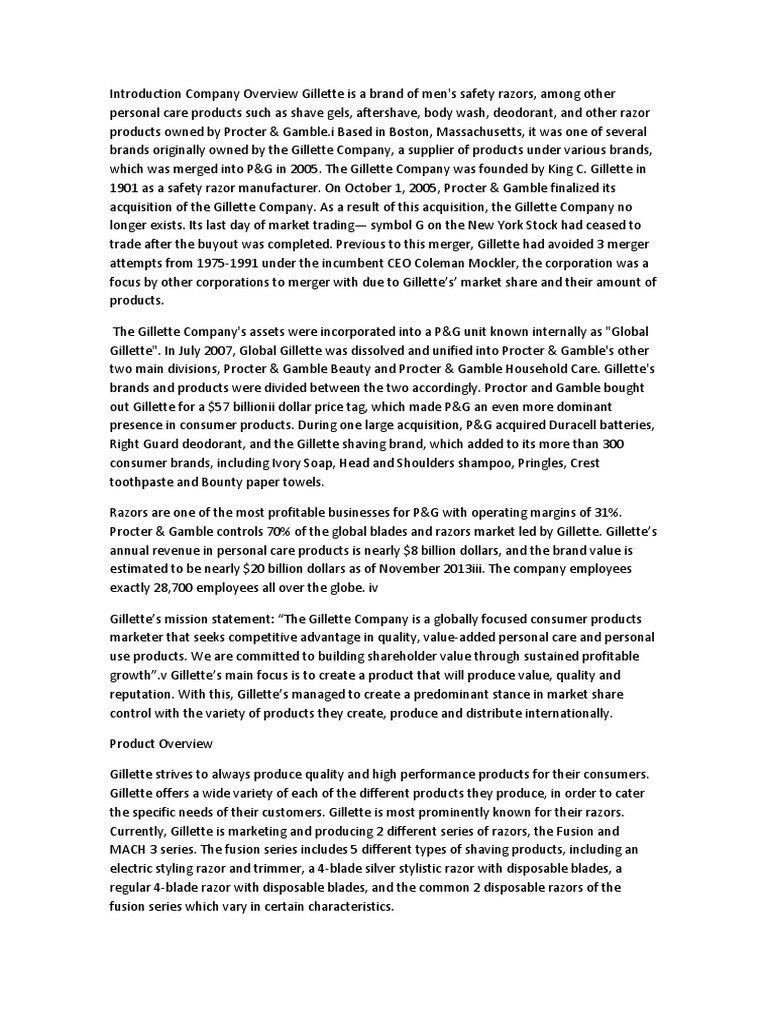 Gillette Company Overview and Market Analysis | PDF | Procter & Gamble ...