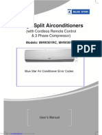 Blue Star Air Conditioner Manual and Error Codes PDF