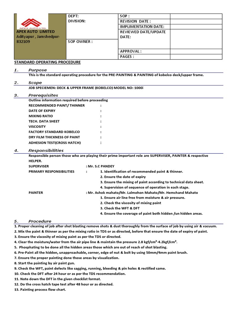 Sop For Painting PDF Paint Industrial Processes