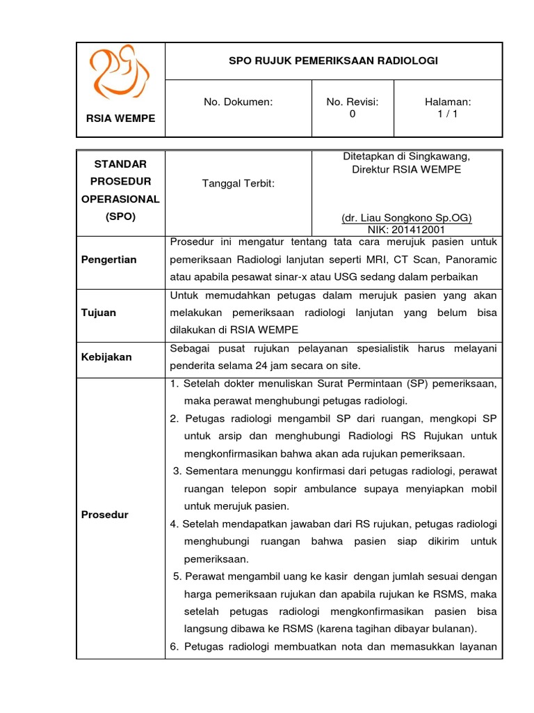 Sop Rujuk Radiologi | PDF