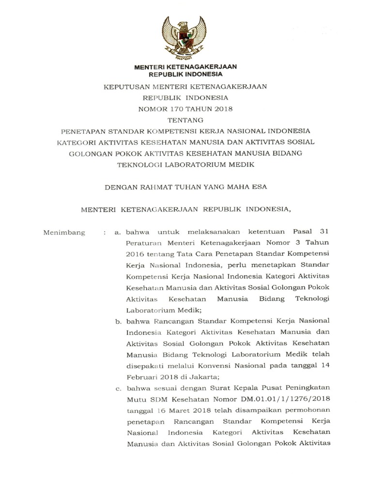 SKKNI 2018-170-Ahli Teknologi Lab Medik (ATLM)