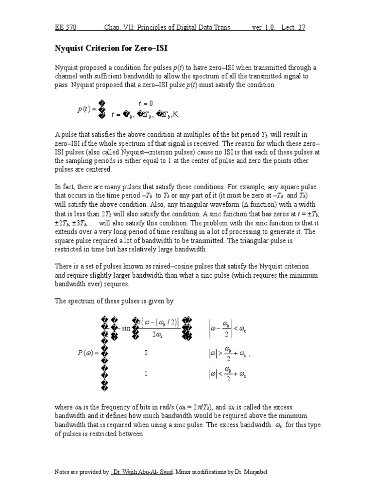 37 Nyquist Criterion For Zero ISI | PDF | Bandwidth (Signal Processing ...