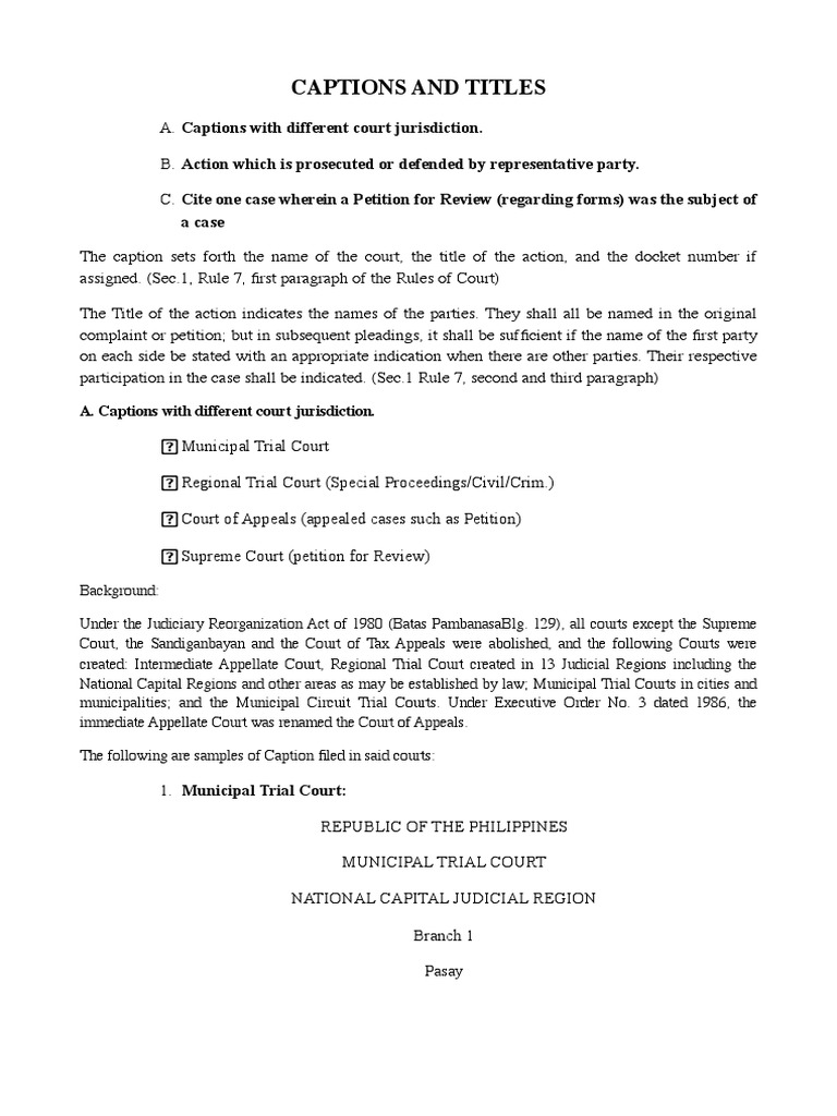 Court Captions in the Philippines | PDF