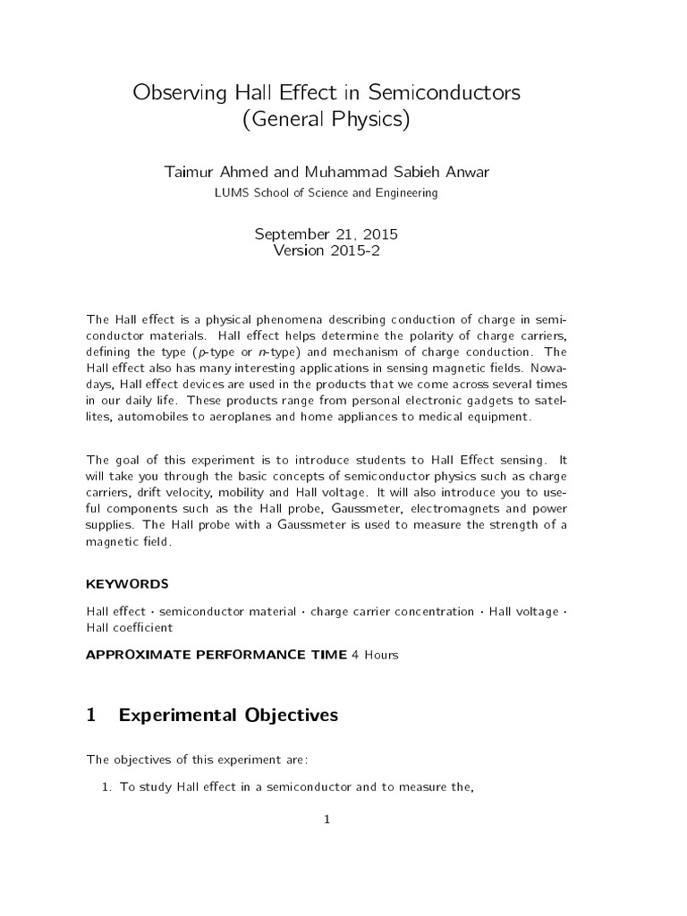 Hall Effect Version 2015-2 | PDF | Semiconductors | Band Gap