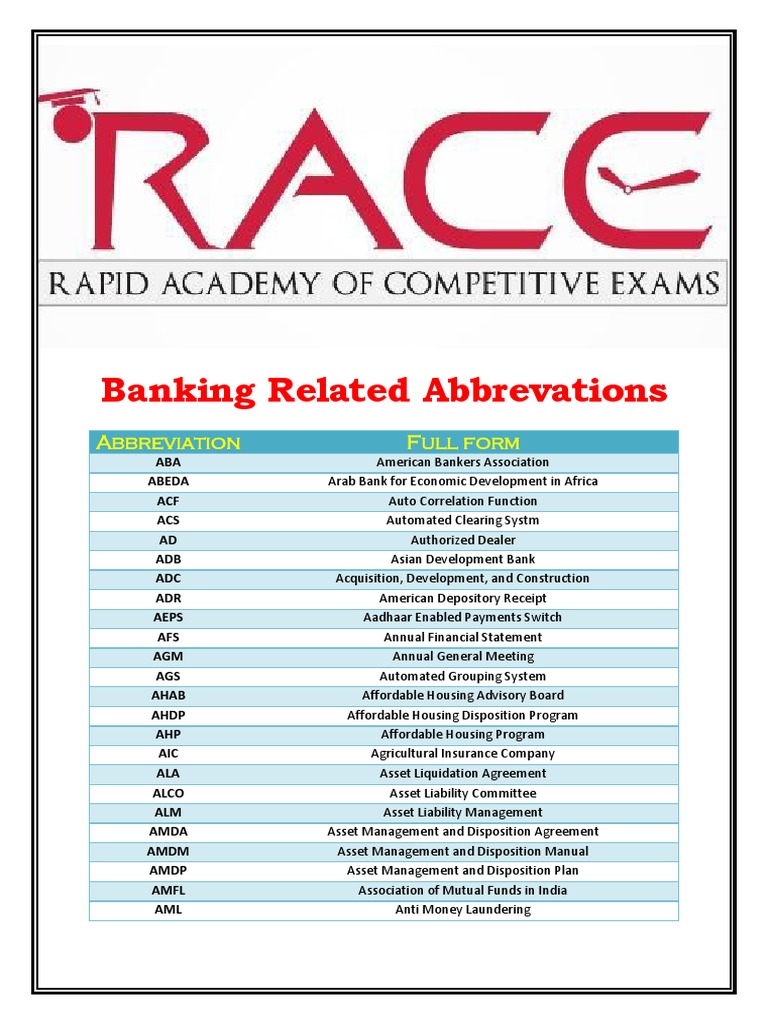 Banking Abbreviations Explained | PDF | Federal Deposit Insurance ...
