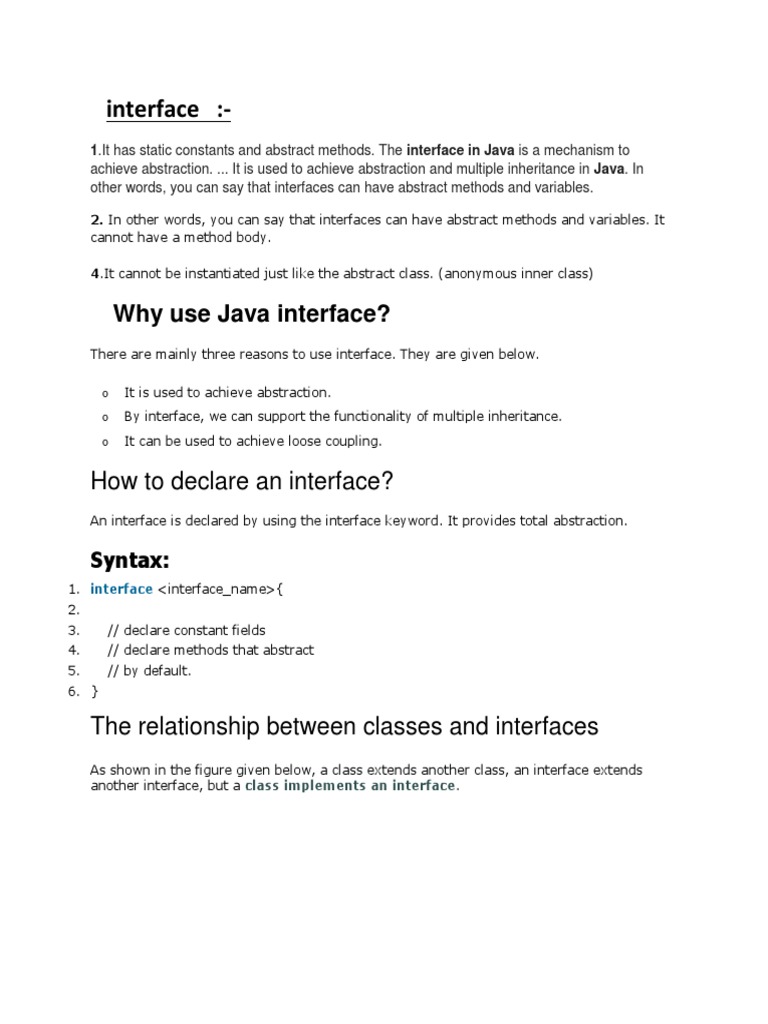 Interface:-: Why Use Java Interface? | PDF | Class (Computer ...