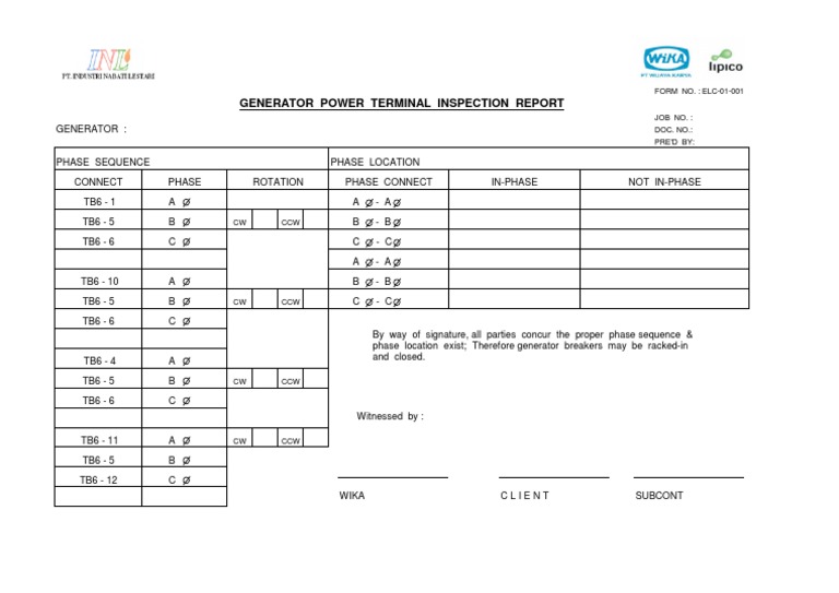 Generator Inspection Report Summary | PDF