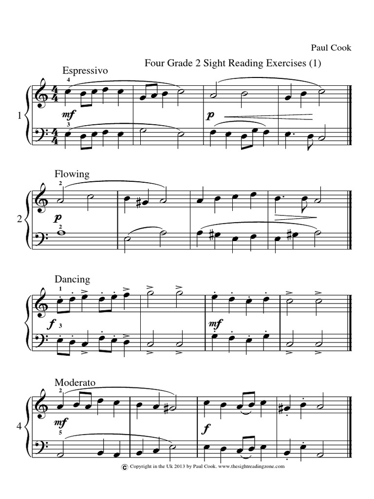 Four Grade 2 Sight Reading Exercises PDF