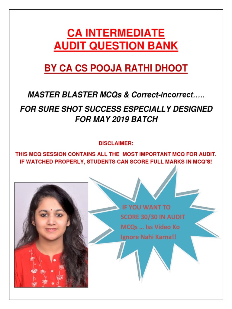 CA Intermediate Audit MCQ Question Bank | PDF | Internal Control ...
