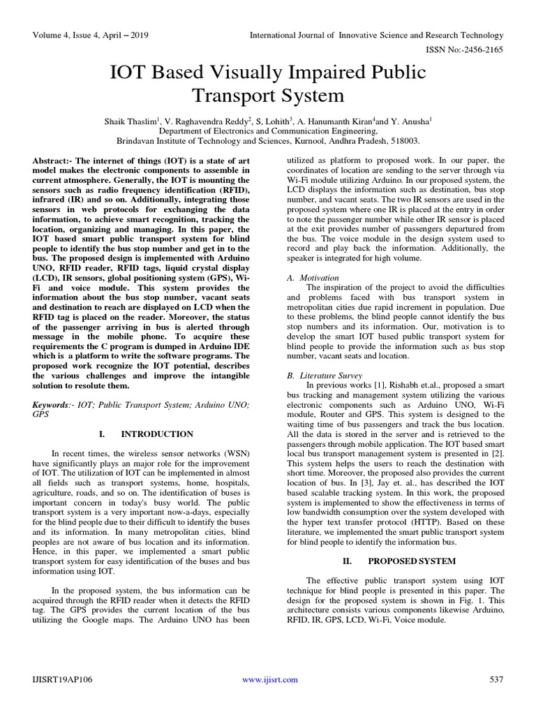 IoT Public Transport for Visually Impaired | PDF | Internet Of Things ...