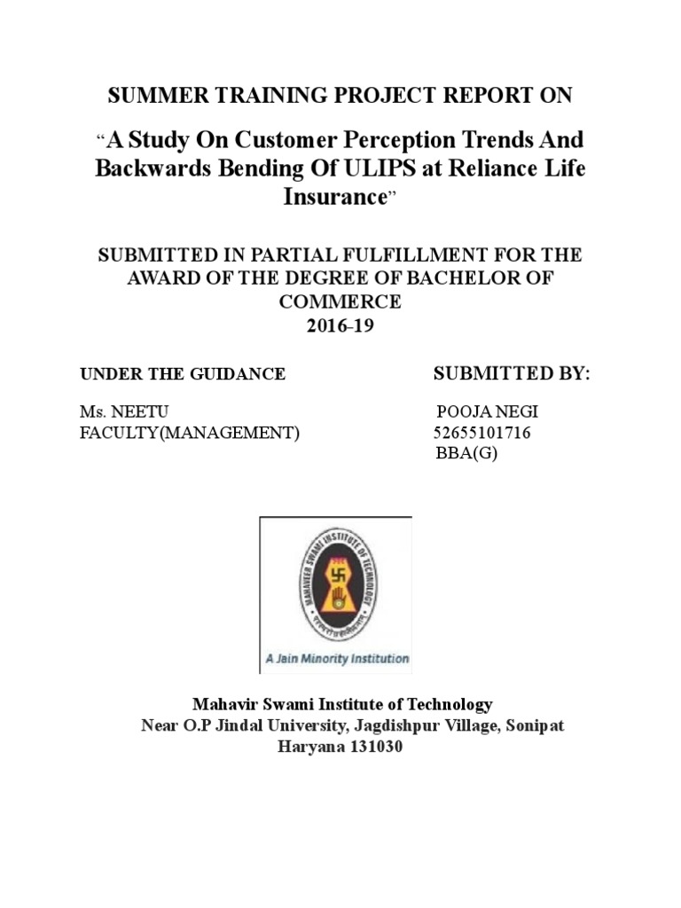 Customer Perception of ULIPs at Reliance | PDF | Insurance | Health Care