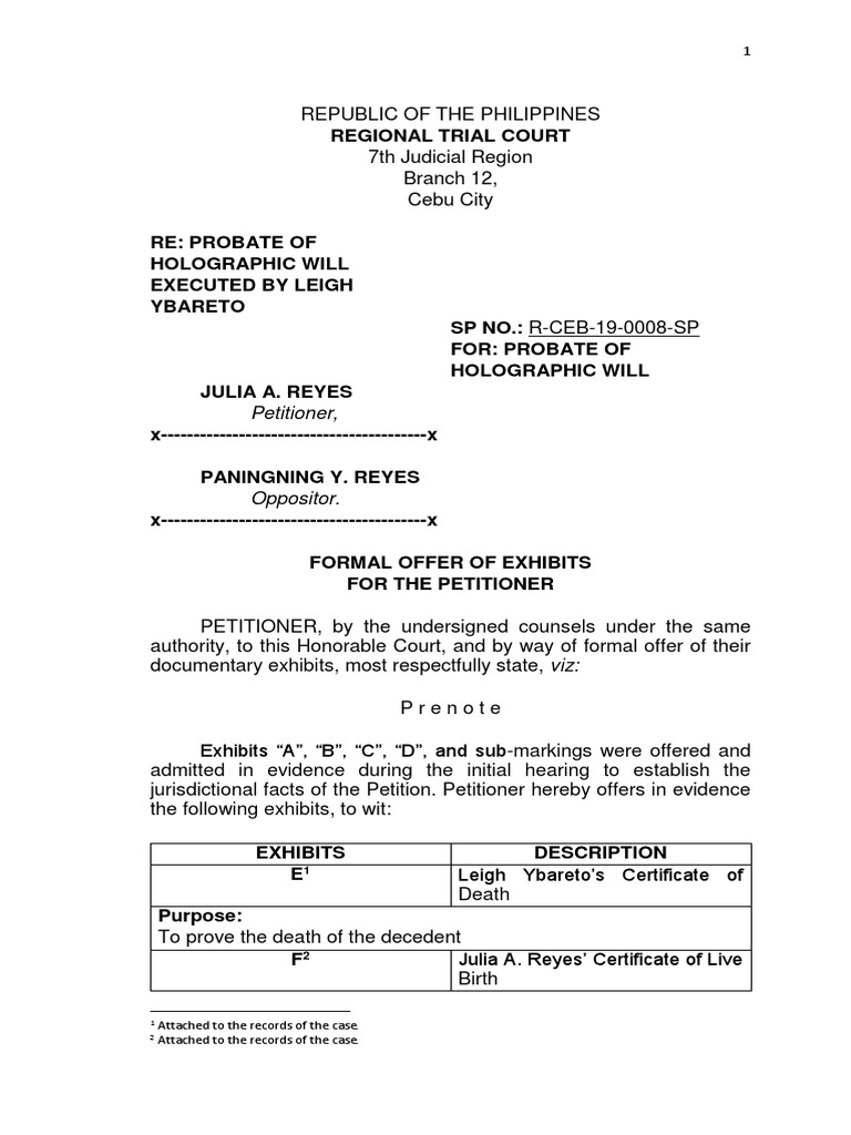 Formal offer of evidence sample pdf separation of powers virtue