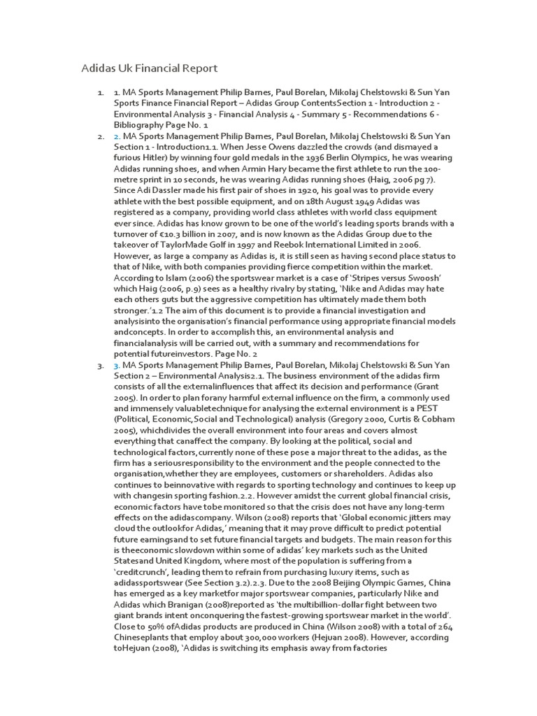 Adidas UK Financial Report 2005 | PDF | Adidas | Investing