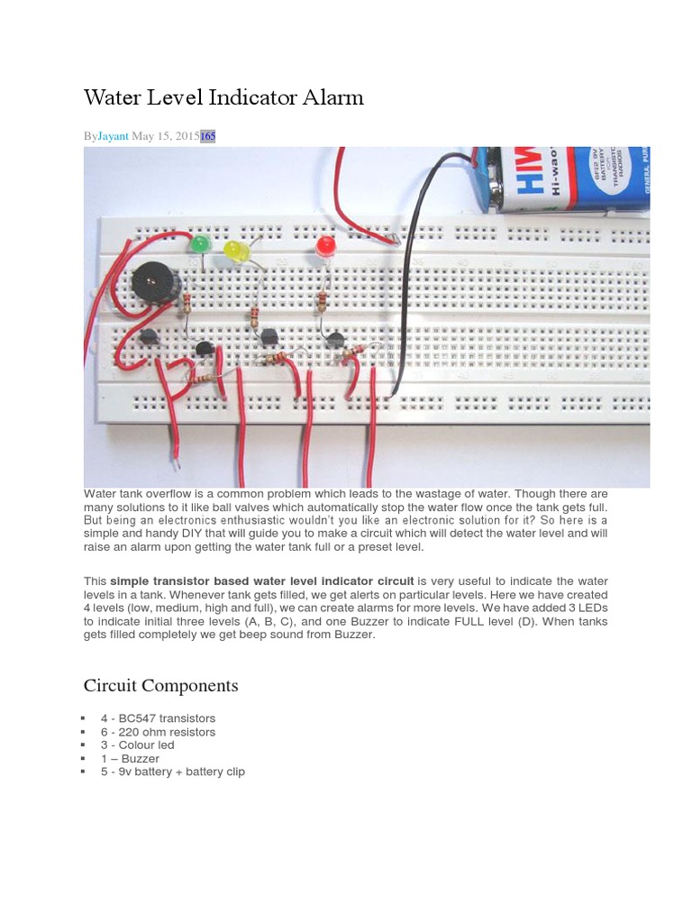 Water Level Indicator with Alarm Circuit | PDF | Transistor | Bipolar ...