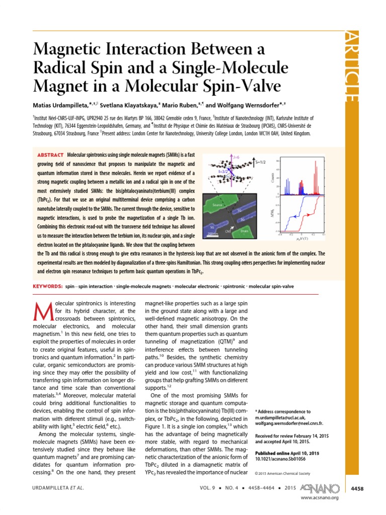 Magnetic Interaction Between A Radical Spin and A Single-Molecule ...