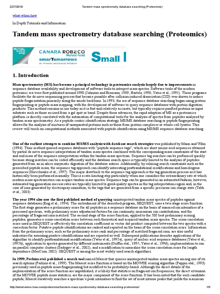 Tandem Mass Spectrometry Database Searching (Proteomics) PDF Tandem