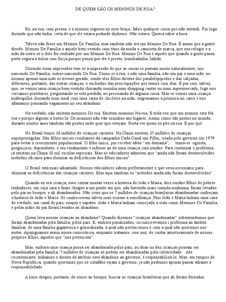 De Quem São Os Meninos de Rua | PDF | João e Maria | Família