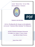 Evaluación de Riesgos en La Industria Cervecera "Antonio Díaz Santana" de Manacas