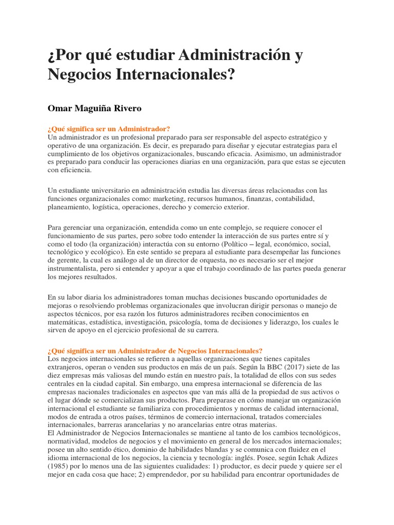 Por Qué Estudiar Administración y Negocios Internacionales PDF | PDF ...