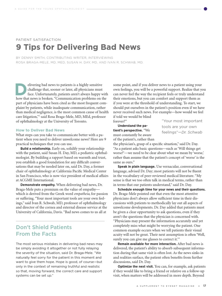 9 Tips For Delivering Bad News | PDF | Ophthalmology | Physician