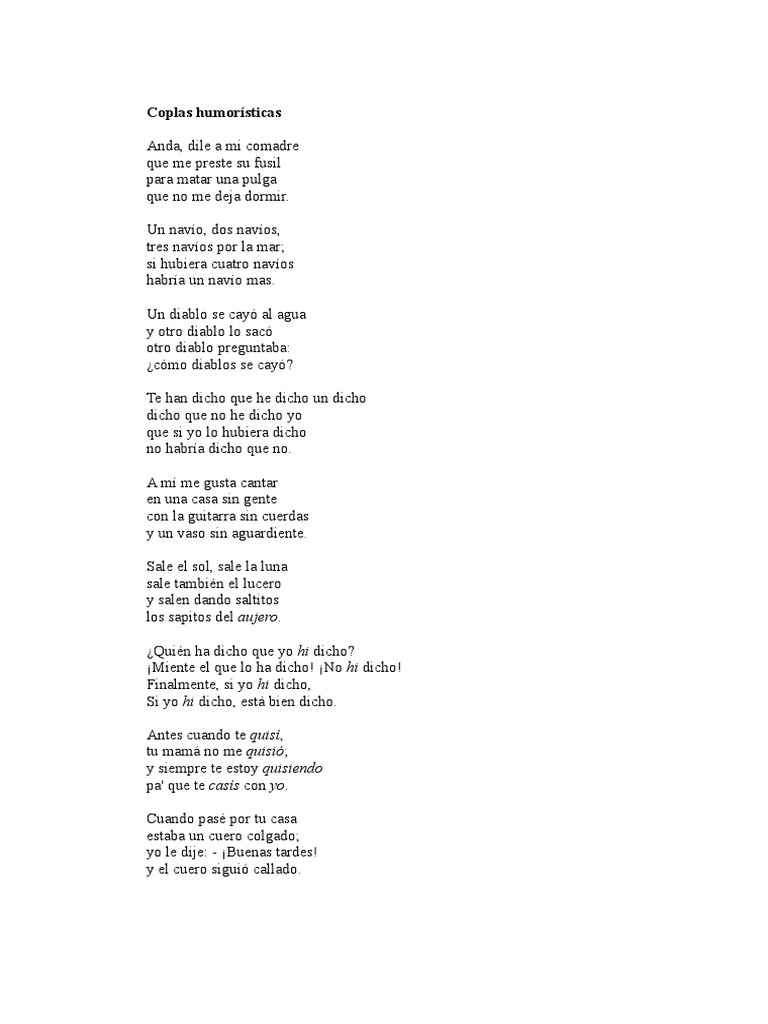 Coplas Humorísticas y Chistosas | PDF