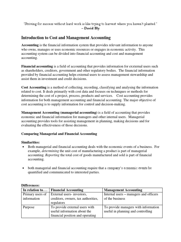 Cost and Management Accounting Overview | PDF | Management Accounting ...