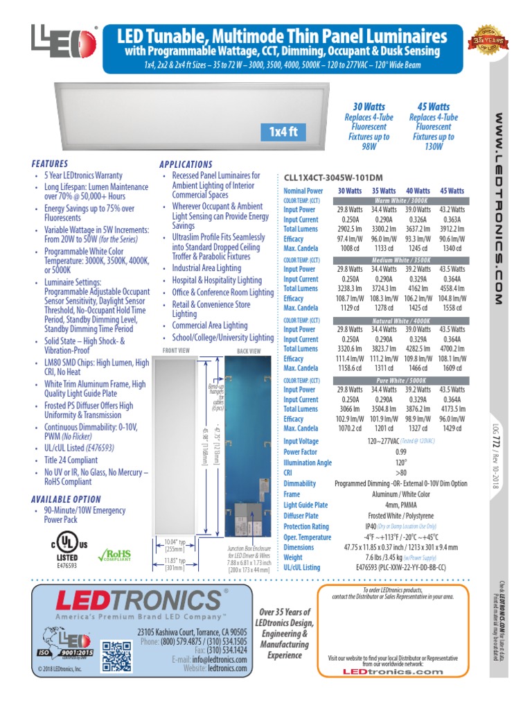 LEDtronics Color Tuning LED Flat Panel Light Fixture | PDF ...