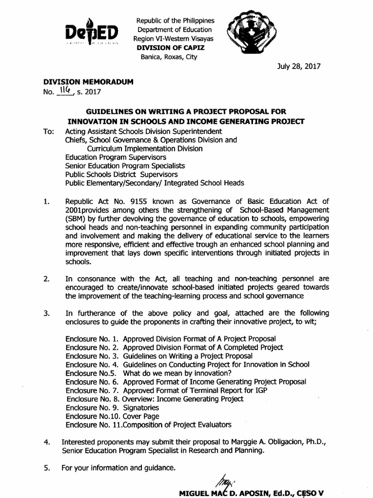 116 Guidelines On Writing A Project Proposal For Innovation in Schools ...