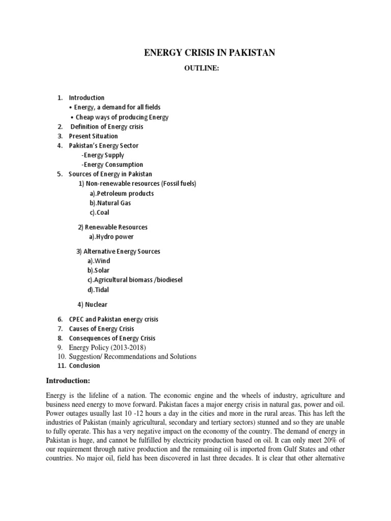 Energy Crisis In Pakistan Pdf Energy Development Renewable Energy