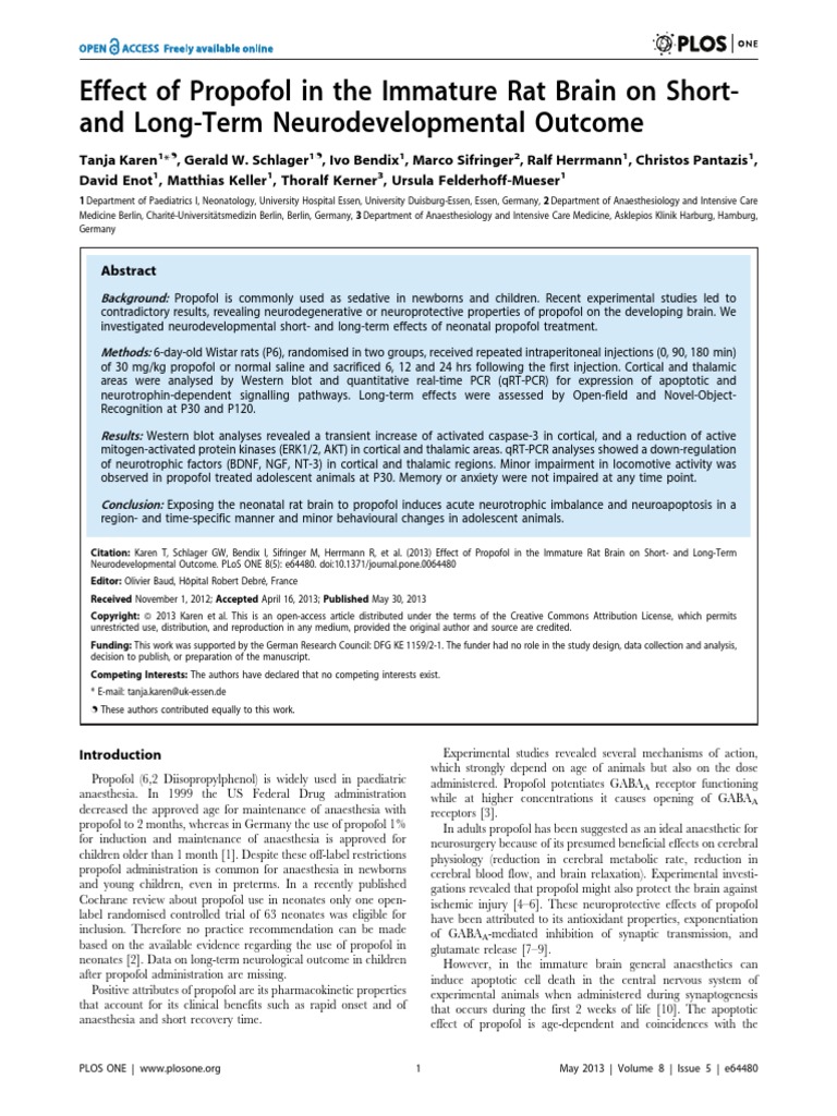 Karen 2013 Effect of Propofol in The Immature Rat Brain On Short - and ...