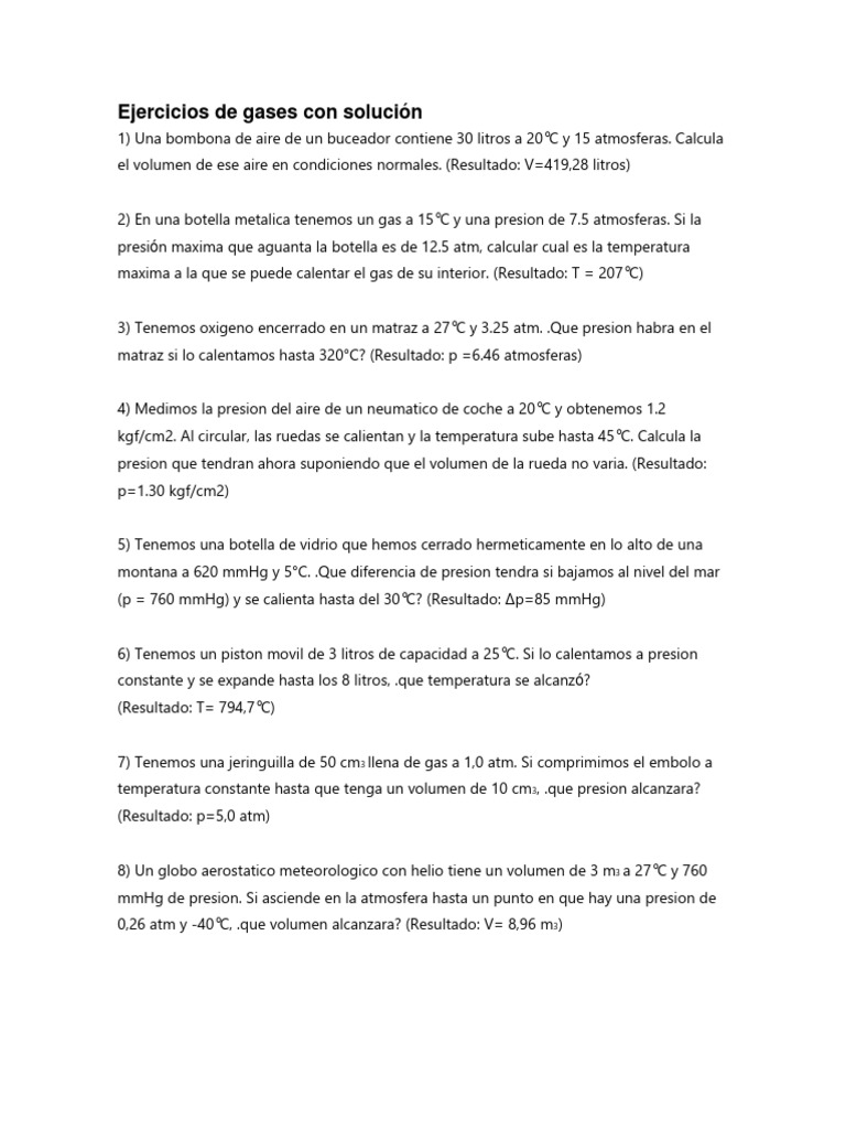Ejercicios sobre gases y sus propiedades | PDF | Gases | Mole (Unidad)