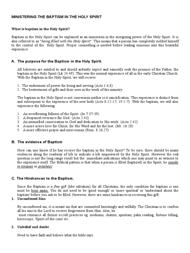 Ministering Holy Spirit Baptism | PDF | Baptism With The Holy Spirit ...
