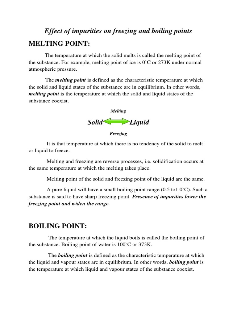 Effect of Impurities On Freezing and Boiling Points PDF Melting