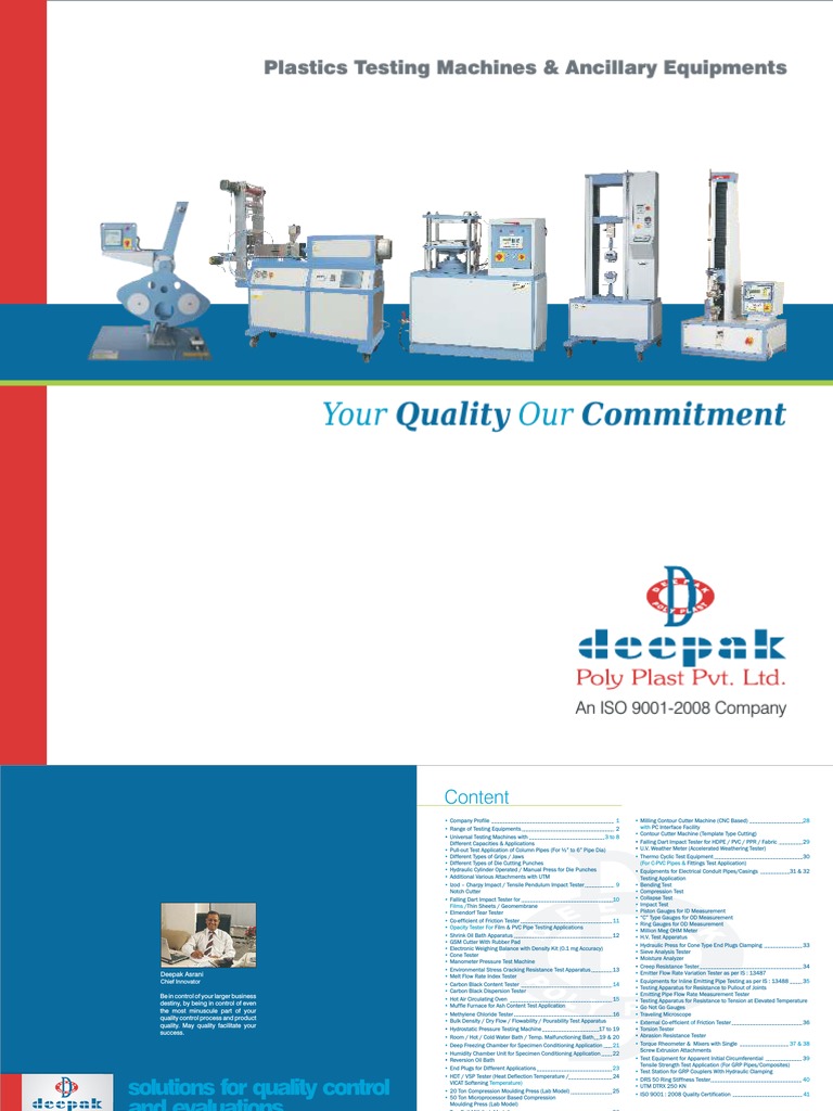 Deepak Poly Plast Testing Solutions | PDF | Machines | Pipe (Fluid ...