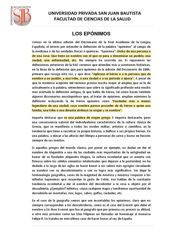 Epónimos en Ciencia y Medicina | PDF | Héroe | Science