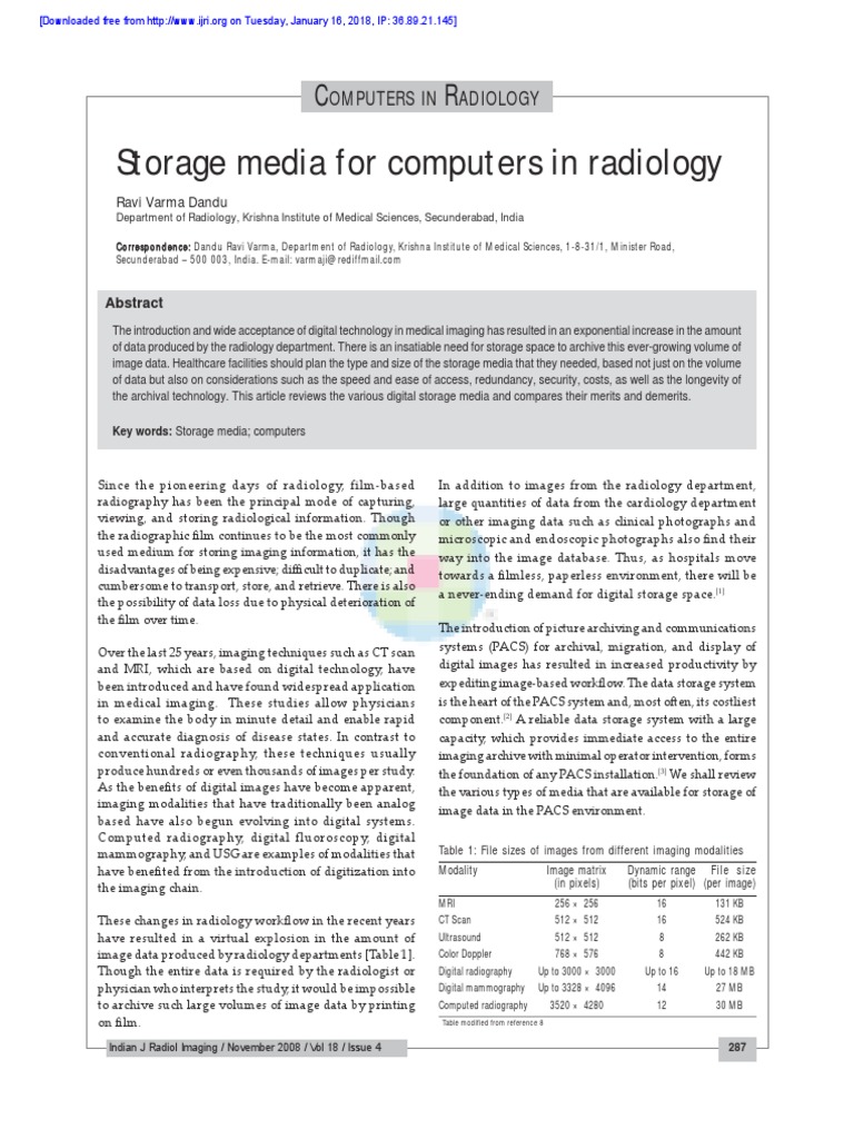 Digital Storage Solutions in Radiology | PDF | Computer Data Storage ...