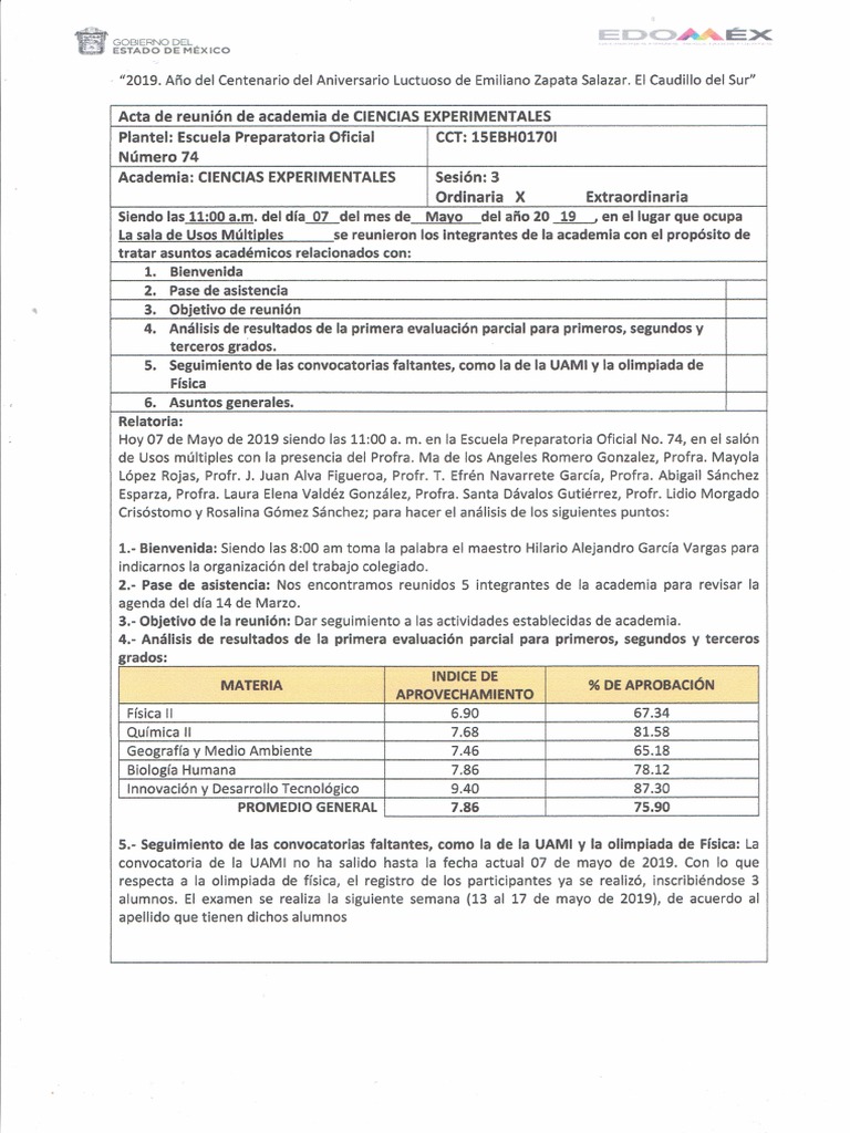 Acta de Trabajo de La Academia de Ciencias Experimentales | PDF ...