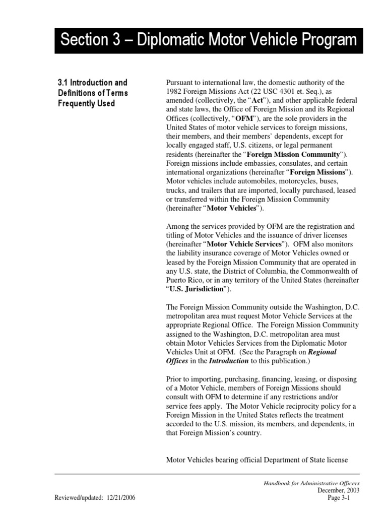 Diplomatic Motor Vehicle Program Guide | PDF | Vehicle Insurance ...