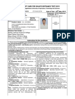 SHUATS Entrance Test Admit Card