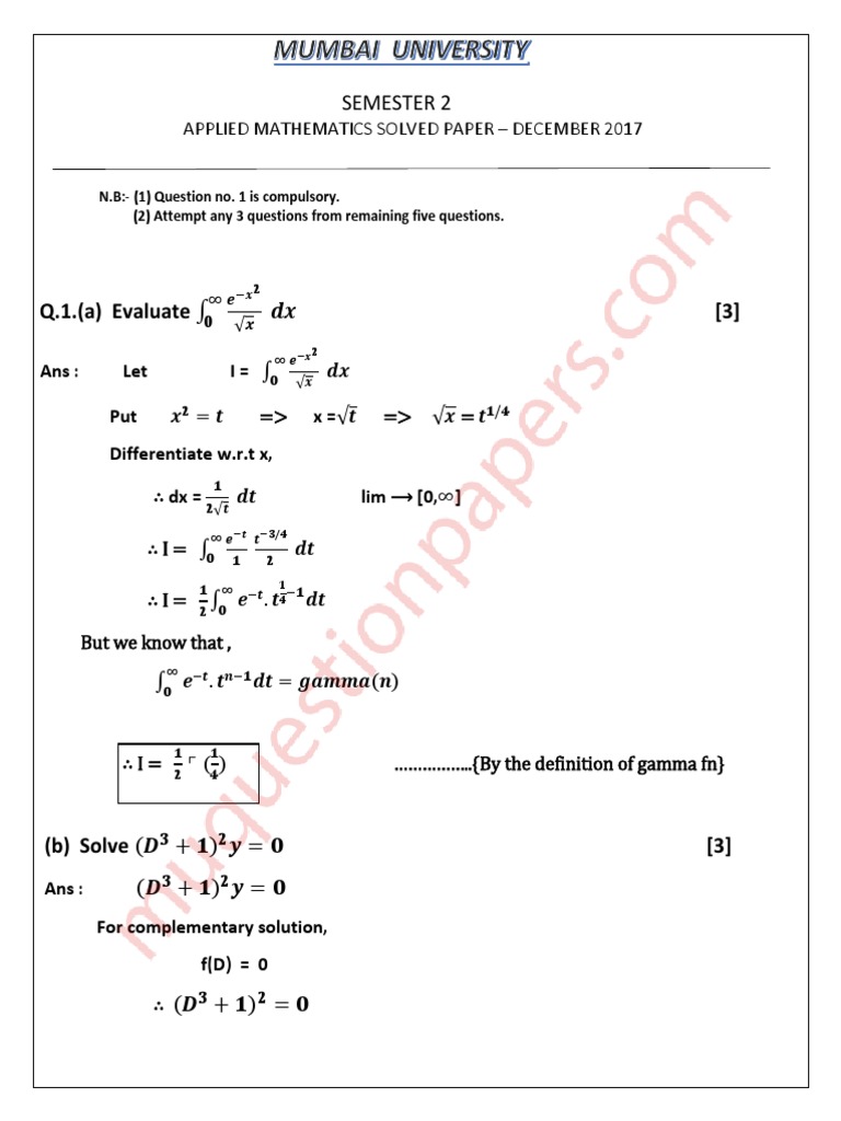 December 2017 Applied Mathematics Exam Solutions | PDF | Mathematical ...