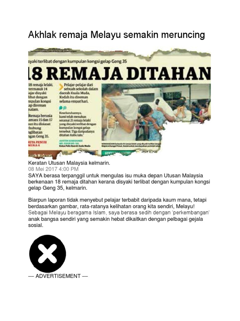 Akhlak Remaja Melayu Semakin Meruncing