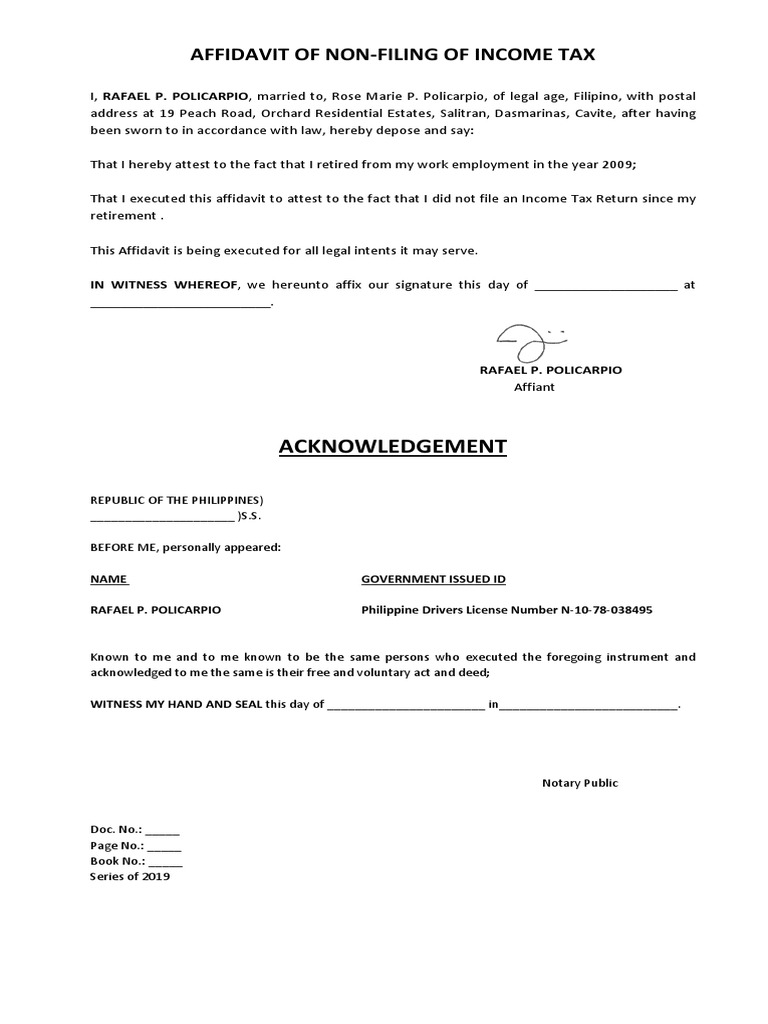 Affidavit of Non-Filing of Income Tax | PDF | Affidavit | Document